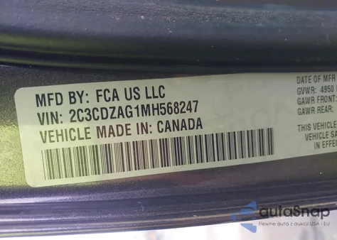 2021 Dodge Challenger Sxt из США, поврежденный, VIN 2C3CDZAG1MH568247